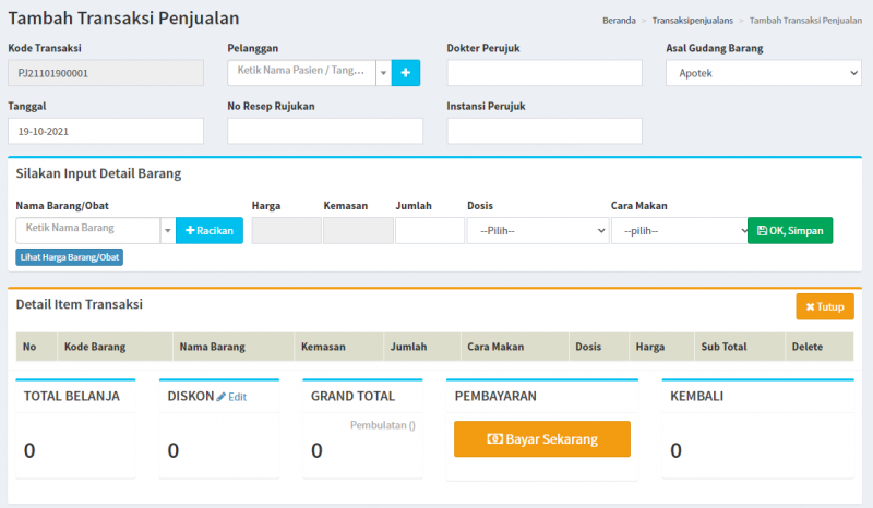 Tambah Transaksi Penjualan